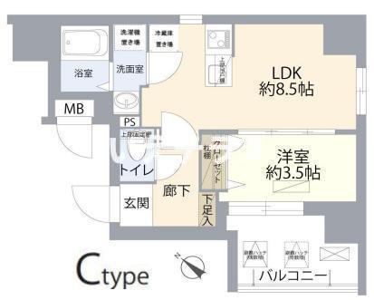 ディアレイシャス湊川(1LDK/3階)の間取り写真