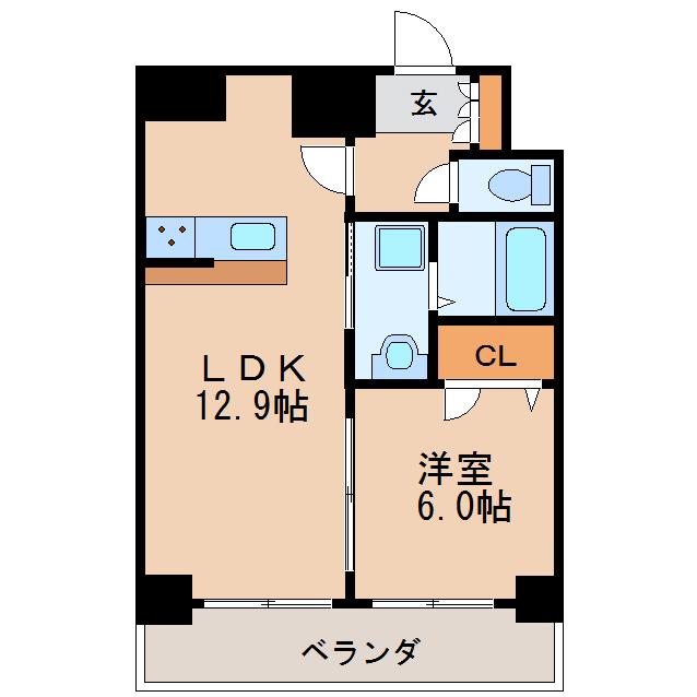 ディアレイシャス矢場町(1LDK/15階)の間取り写真