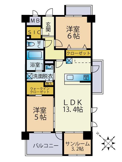 LUMINOUS TERRACE 諸岡(2SLDK/2階)の間取り写真