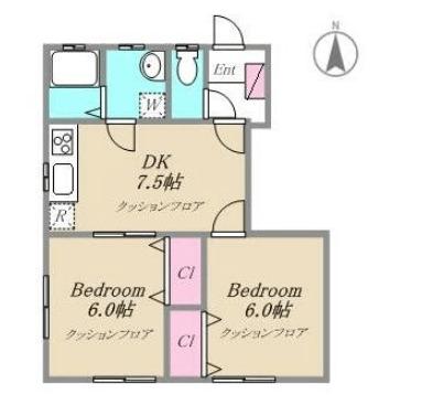 DOMICILE UN(2DK/1階)の間取り写真