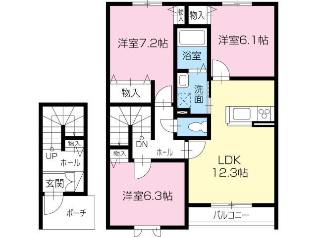 プロヌーブ吉野本町I(3LDK/2階)の間取り写真