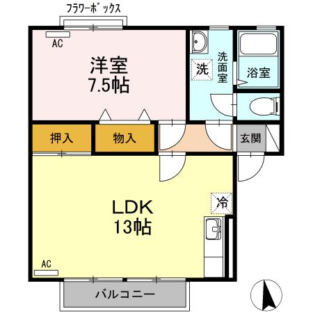 セジュールピノ(1LDK/1階)の間取り写真