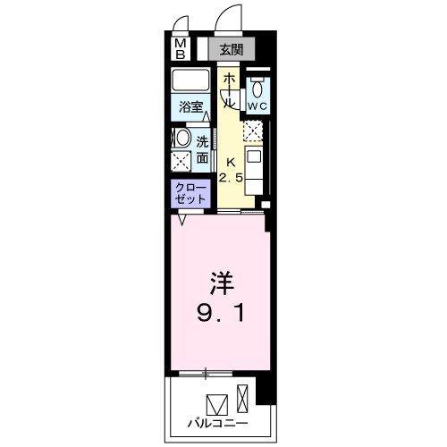 ラディエンス狭山台(1K/2階)の間取り写真