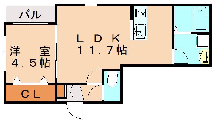 アーバンブライト麦野(1LDK/1階)の間取り写真