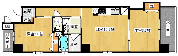 ピアッツァレント今井町(2LDK/1階)の間取り写真