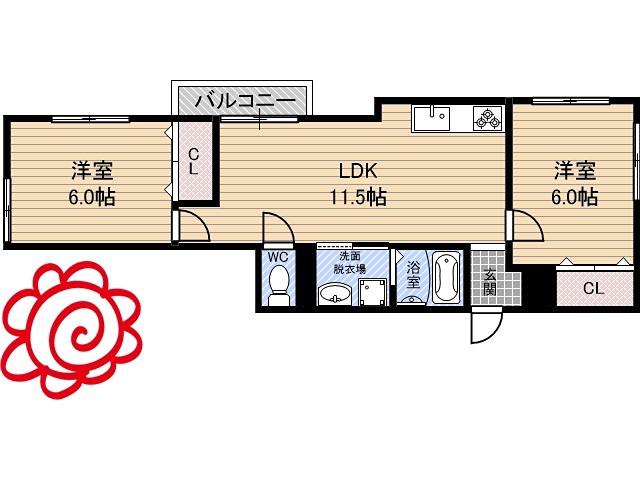 エヌハイム(2LDK/2階)の間取り写真