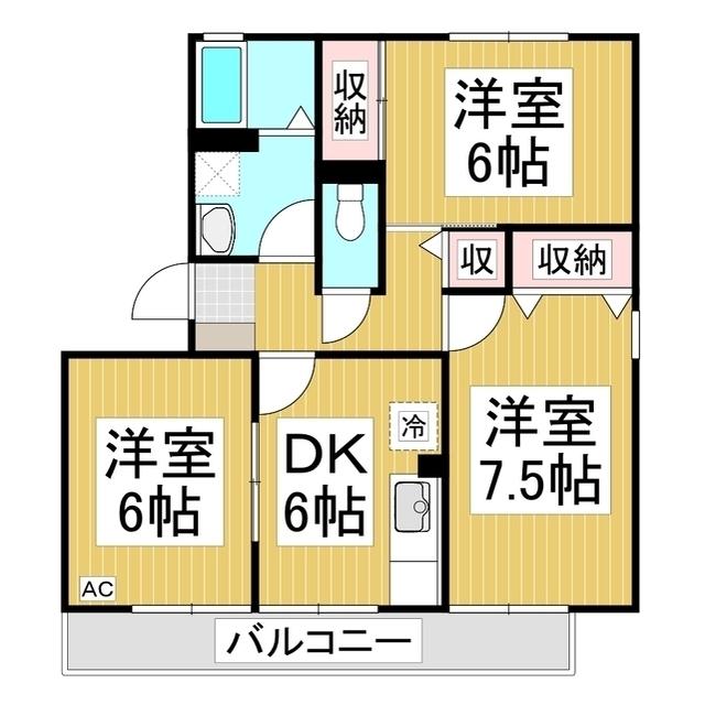 ツインコートB棟(3DK/2階)の間取り写真