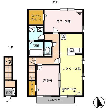 ルミエール20 A棟(2LDK/2階)の間取り写真
