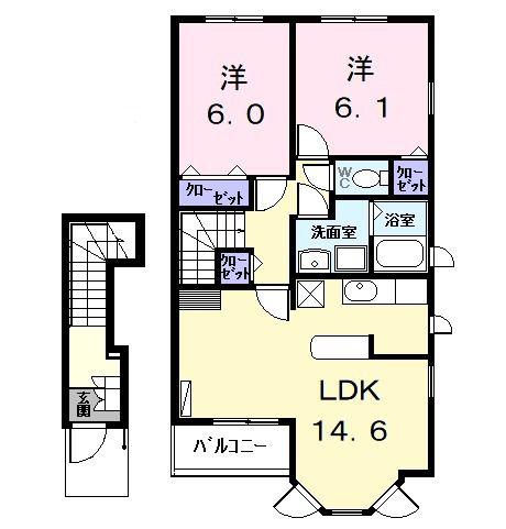 カルムメゾン(2LDK/2階)の間取り写真