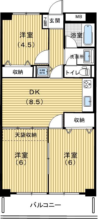 リバーサイド積田(3DK/3階)の間取り写真