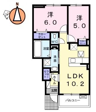 グランレジデンス 国府 A-III(2LDK/1階)の間取り写真