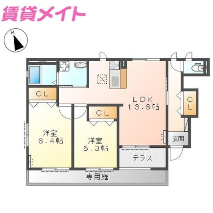 アーチェロ(2LDK/1階)の間取り写真
