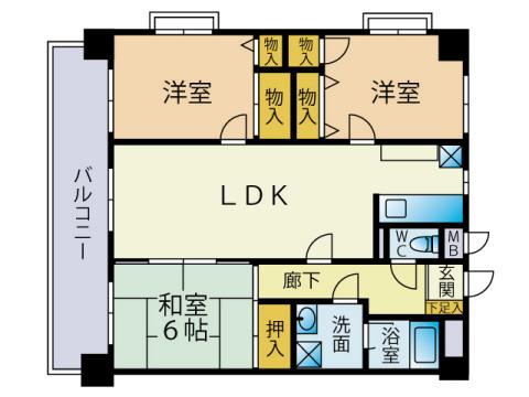 ベルメゾン長丘エミネンス(3LDK/4階)の間取り写真