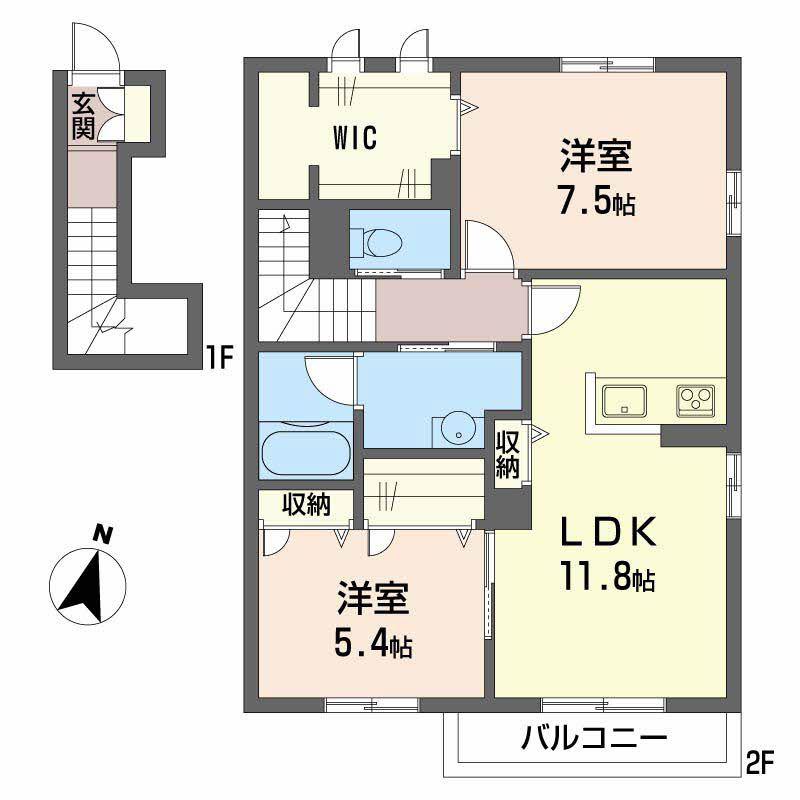 フォーブル弐番館(2LDK/2階)の間取り写真