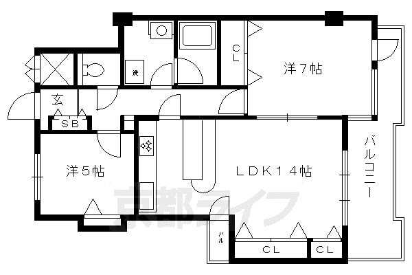 御所西ロイヤルプラザ(2LDK/4階)の間取り写真
