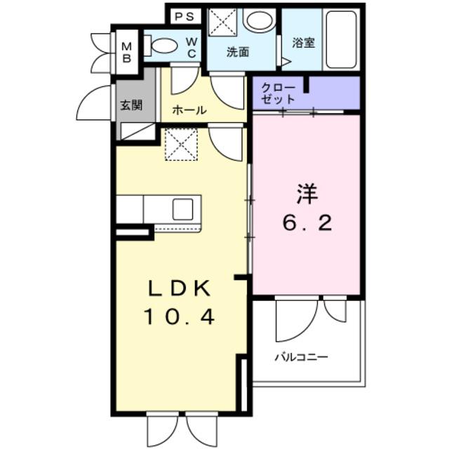近鉄橿原線 九条駅(奈良) 徒歩5分 3階建 築3年(1LDK/2階)の間取り写真