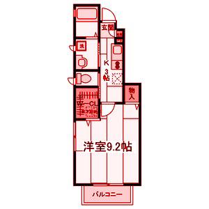 グリーンヒルC(1K/1階)の間取り写真