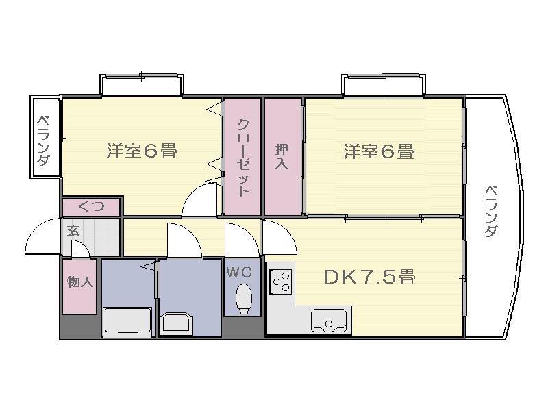 サンシャトー永吉II(2DK/1階)の間取り写真