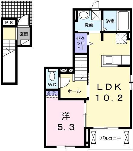 コートハウス安塚(1LDK/2階)の間取り写真
