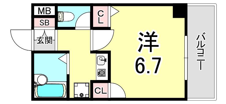 エスティライフ武庫之荘(1K/6階)の間取り写真