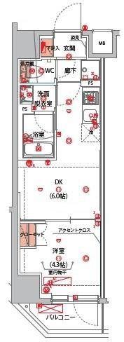 ハーモニーレジデンス山手サウス大塚(1DK/3階)の間取り写真