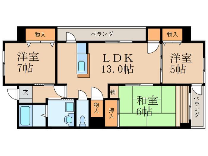 レリディアンスビューマ(3LDK/4階)の間取り写真