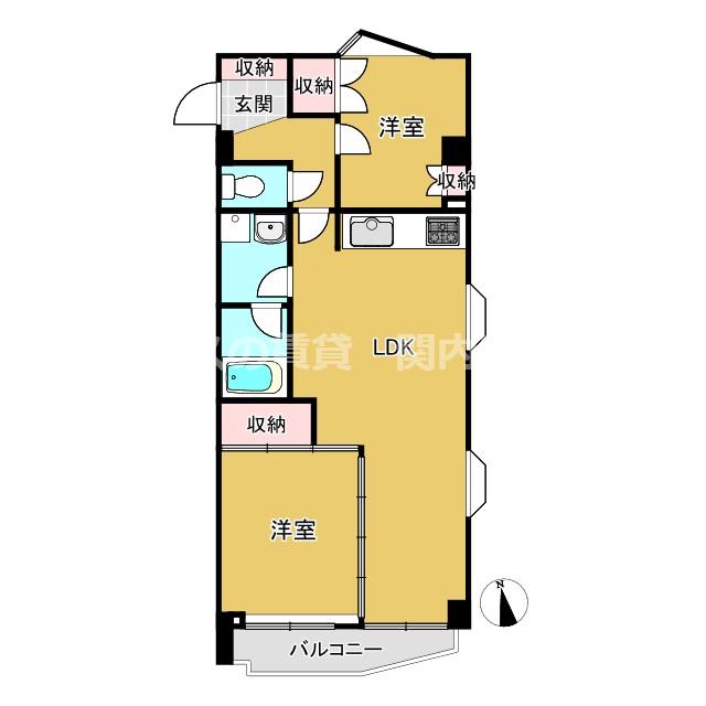 ソオワ横浜根岸(2LDK/3階)の間取り写真