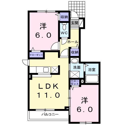 BELLE ROSE III(2LDK/1階)の間取り写真