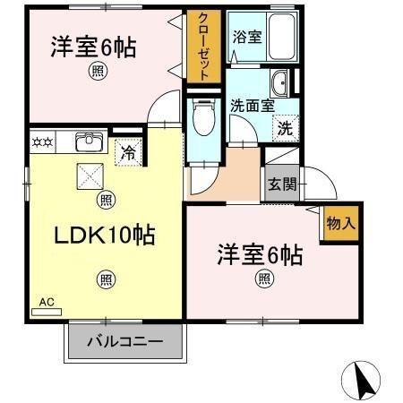 グリーンコート B棟(2LDK/1階)の間取り写真