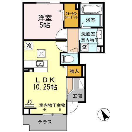 CHIARA(1LDK/1階)の間取り写真