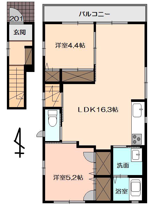 レヴァータ(2LDK/2階)の間取り写真