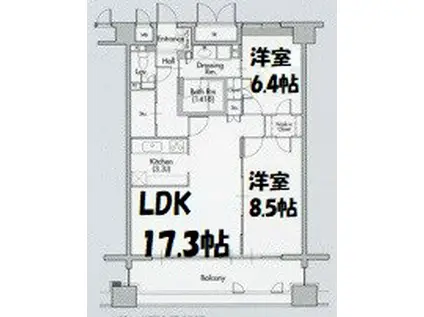 グランアベニュー名駅(2LDK/12階)の間取り写真