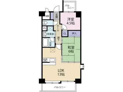 シティフロント北仙台(2LDK/5階)の間取り写真