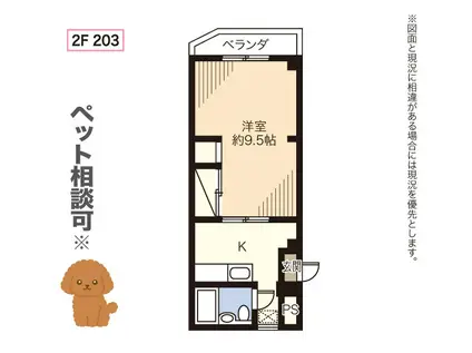 反田ビル(1K/2階)の間取り写真