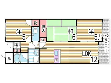 フォーラム城ヶ岡弐番館(3LDK/4階)の間取り写真