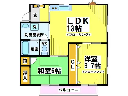 レジデンス汀3(2LDK/2階)の間取り写真
