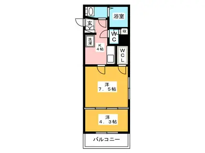 ASレジデンス呉服町(2K/4階)の間取り写真