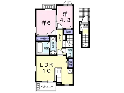 アンソレイエ(2LDK/2階)の間取り写真