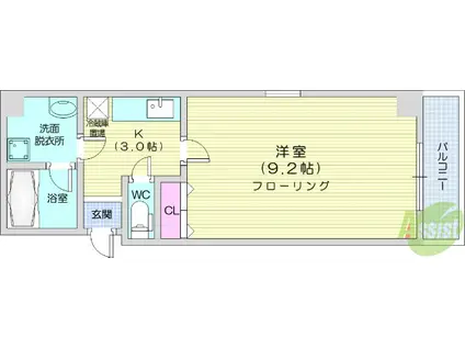 フィオーレ壱番館(1K/3階)の間取り写真
