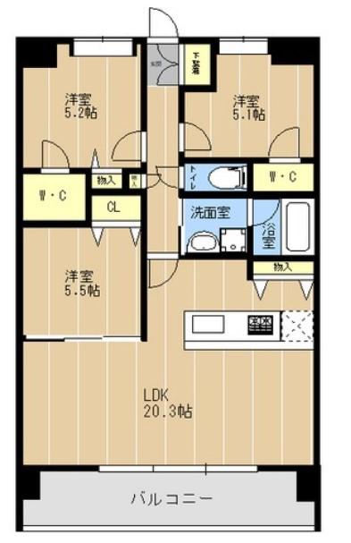LIBTH原水(3LDK/8階)の間取り写真