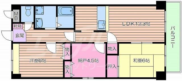 メゾンドール南千里(2SLDK/7階)の間取り写真