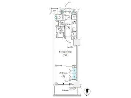 フロンティアレジデンス錦糸公園(1LDK/4階)の間取り写真