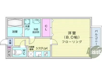 リムプラート南光台(1K/1階)の間取り写真