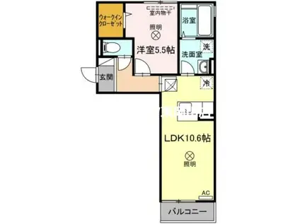 ゴールドウイングB棟(1LDK/1階)の間取り写真