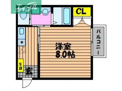ＪＲ津山線 法界院駅 徒歩8分 3階建 築22年(1K/2階)の間取り写真