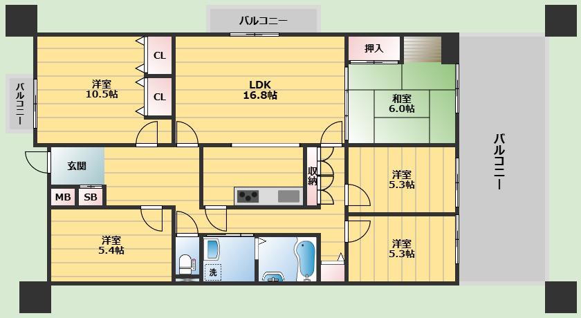 千里中央パークヒルズF棟(5LDK/7階)の間取り写真