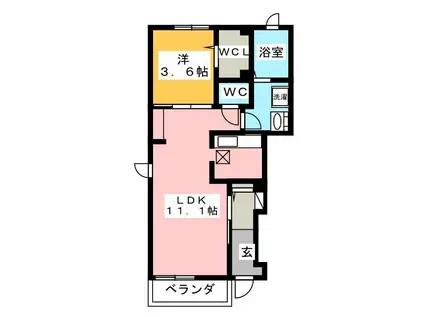 サンフェリーチェII(1LDK/1階)の間取り写真