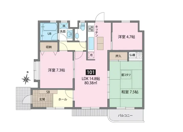 リヴェール石川台 1階階 間取り
