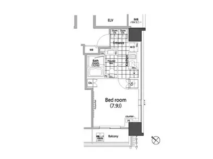 パークハビオ赤坂タワー(1K/9階)の間取り写真