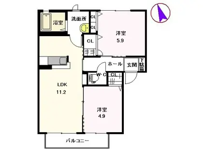 サウザンドタウン  D棟(2LDK/2階)の間取り写真